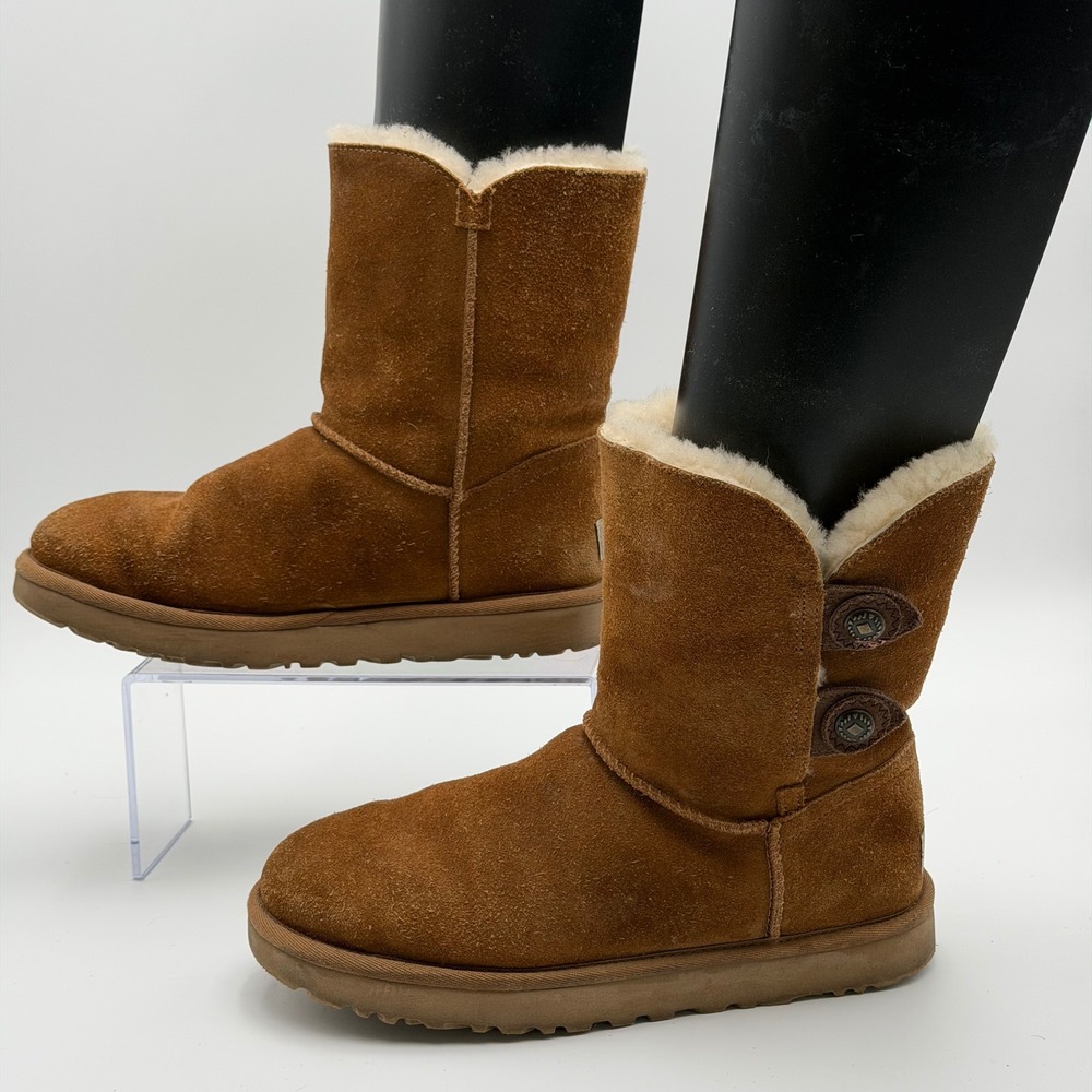 UGG Marciela II Womens 8 Chestnut Suede Sheepskin Button Mid Calf Boots 1104375